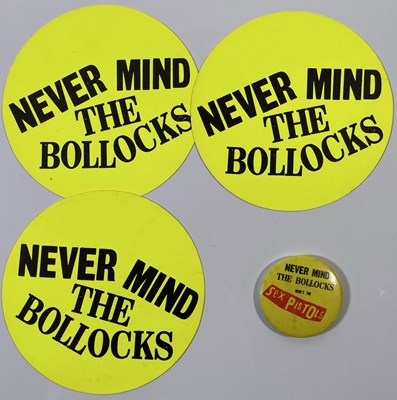 Lot 481 - SEX PISTOLS - ORIGINAL PROMOTIONAL STICKERS AND BADGE.