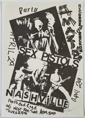 Lot 483 - SEX PISTOLS - HANDBILL / MINI POSTER FOR NASHVILLE ROOMS, 1976.