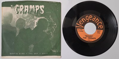 Lot 226 - THE CRAMPS - SURFIN BIRD 7" (VENGEANCE 666 - US ORIGINAL - ORANGE BACK SLEEVE)