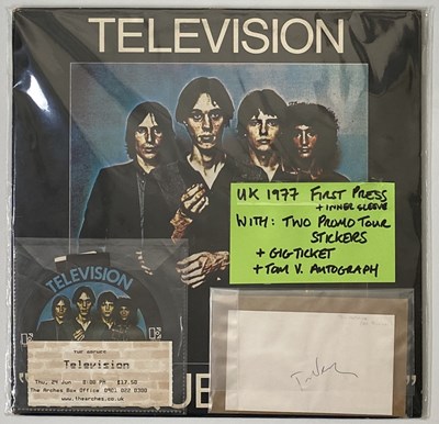 Lot 108 - TELEVISION 'MARQUEE MOON' FIRST PRESS W/ PROMO TOUR STICKERS, GIG TICKET AND TOM VERLAINE AUTOGRAPH.