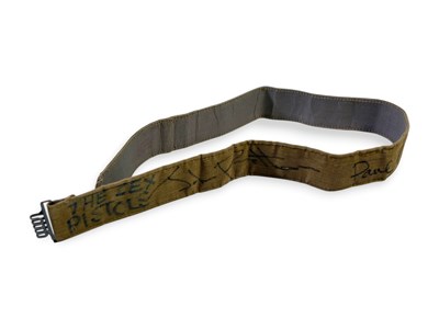 Lot 490 - SEX PISTOLS - CORD BELT SIGNED BY JOHNNY ROTTEN / SID VICIOUS / PAUL COOK.