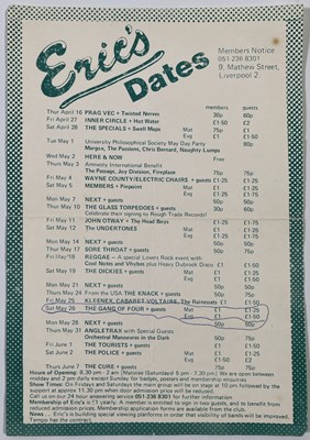Lot 345 - JOY DIVISION - ORIGINAL 1979 ERIC'S HANDBILL.