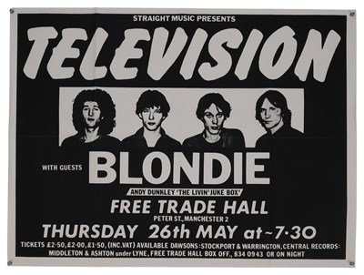 Lot 124 - TELEVISION / BLONDIE - ORIGINAL MANCHESTER FREE TRADE HALL CONCERT POSTER.