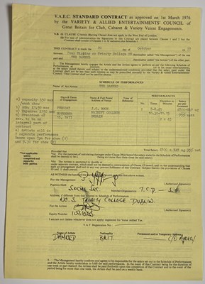 Lot 400 - THE DAMNED - ORIGINAL 1977 CONCERT CONTRACT AND RIDER.