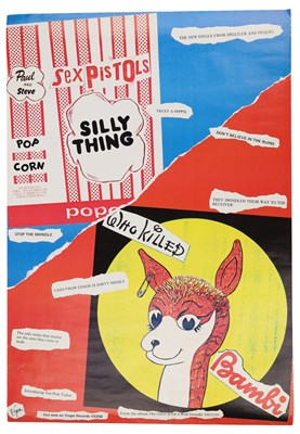 Lot 452 - THE SEX PISTOLS - ORIGINAL SILLY THING / WHO KILLED BAMBI PROMOTIONAL POSTER.