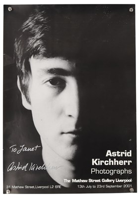 Lot 302 - THE BEATLES - ASTRID KIRCHHERR SIGNED POSTER.