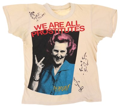 Lot 432 - THE POP GROUP - VINTAGE 'WE ARE ALL PROSTITUTES' T-SHIRT SIGNED.