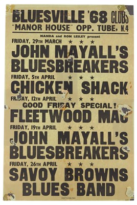 Lot 141 - FLEETWOOD MAC / JOHN MAYALL'S BLUESBREAKERS AND MORE - ORIGINAL 1968 BLUESVILLE POSTER.
