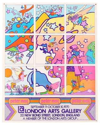 Lot 147 - PETER MAX - ORIGINAL 1970 LONDON ARTS GALLERY POSTER.