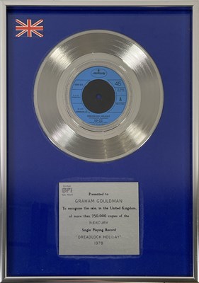 Lot 318 - 10CC - GRAHAM GOULDMAN - 'DREADLOCK HOLIDAY' BPI SILVER SINGLE AWARD