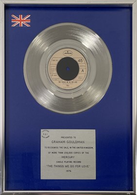 Lot 327 - 10CC - GRAHAM GOULDMAN - 'THE THINGS WE DO FOR LOVE' BPI SILVER SINGLE AWARD