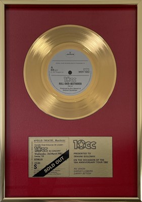 Lot 329 - 10CC - GRAHAM GOULDMAN - 'ROLL OVER BEETHOVEN' 10TH ANNIVERSARY TOUR AWARD