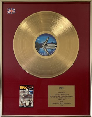 Lot 335 - 10CC - GRAHAM GOULDMAN - 'GREATEST HITS 1972-1978' BPI GOLD DISC AWARD
